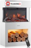 KAMINIO Elektrische haard HENRI - Elektrische houtkachel met verwarming, 3D-vlameffect, houtopslag, afstandsbediening - Wit