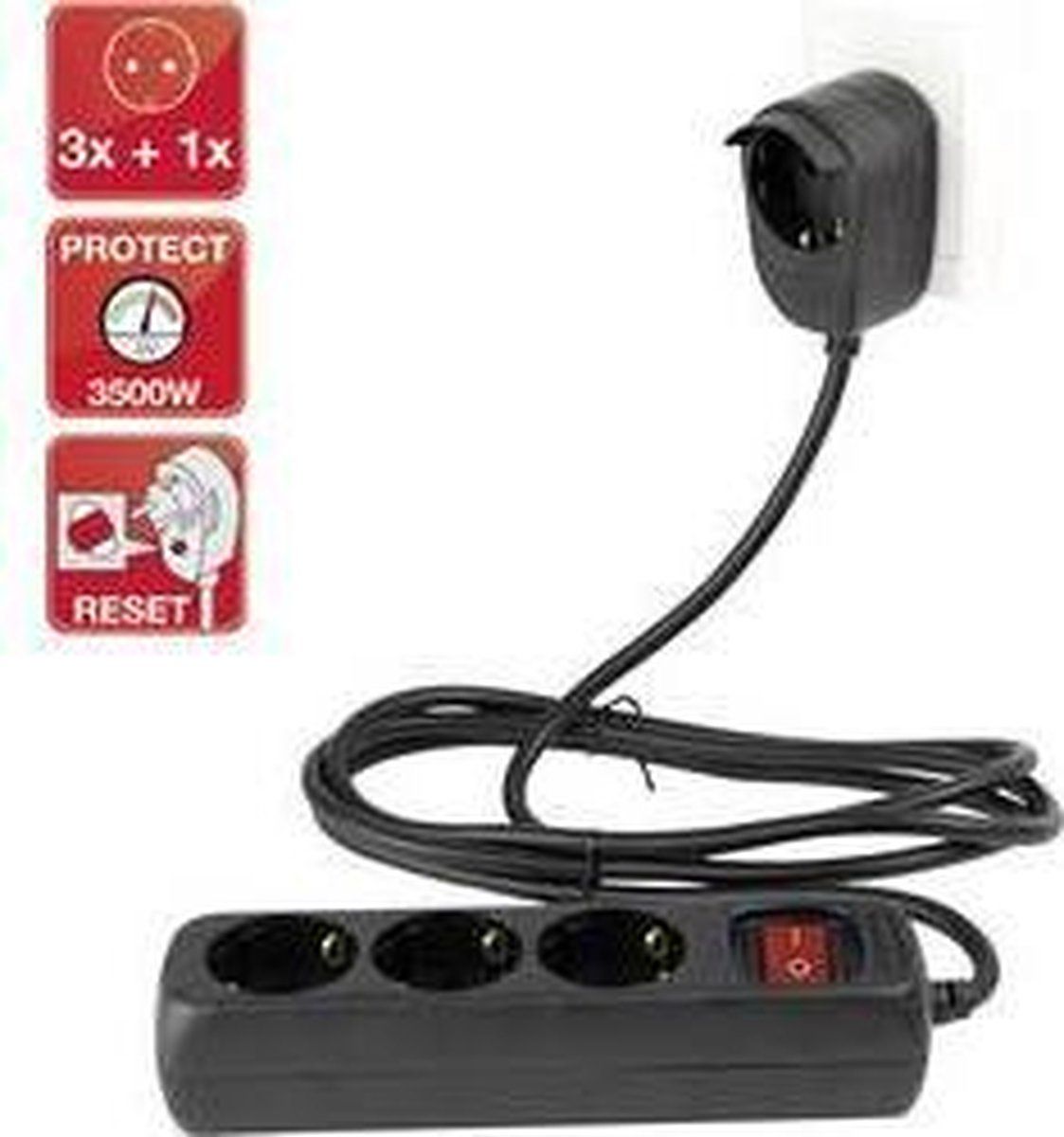 PowerSplit Stekkerdoos - 4-voudig (3+1) - 2m - Zwart