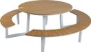 AXI Taco Picknicktafel met 2 banken Rond Wit met Teak-look Polywood – Gepoedercoat aluminium frame – Tafel en banken met Polywood tafelblad en zitvlak - 200x190cm