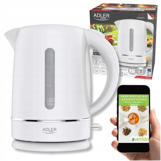 Adler AD 1385 Elektrische Waterkoker - 1.7L - RVS Verwarmingselement - Wit