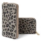 MillyMilk® Savana Large - Grote luipaardportemonnee en portemonnee voor dames - Ruime portemonnee in luipaarddesign van suède - Dierenprint - Elegante clutch, Leo grijs