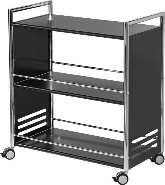 Kerkmann Serveerwagen Trolley zwart metaal met wielen - 70 x 40 x 84 cm