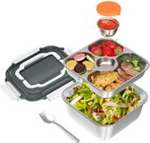 Unyqoos® Grote roestvrijstalen lunchbox met 3 vakken en lekvrije afdichting