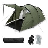 Relaxdays tunneltent, 2-3 personen, met voortent & luifel, 2 kamers, groen