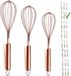 Unyqoos® set de 3 fouets en acier inoxydable (8/10/12 pouces) – poli brillant, avec un revêtement titane rose doré, avec fil de cuivre, sans BPA