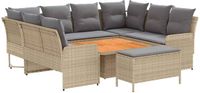 vidaXL - Bank loungeset - 6 zitplekken - Beige en lichtgrijs - Polyrattan