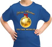 Bellatio Decorations Kerst T-shirt voor Kinderen - Merry Christmas - Blauw - Maat 110/116