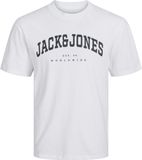 JACK & JONES Jongens T-shirt JJECALEB VARSITY met logo - Wit - Maat 152