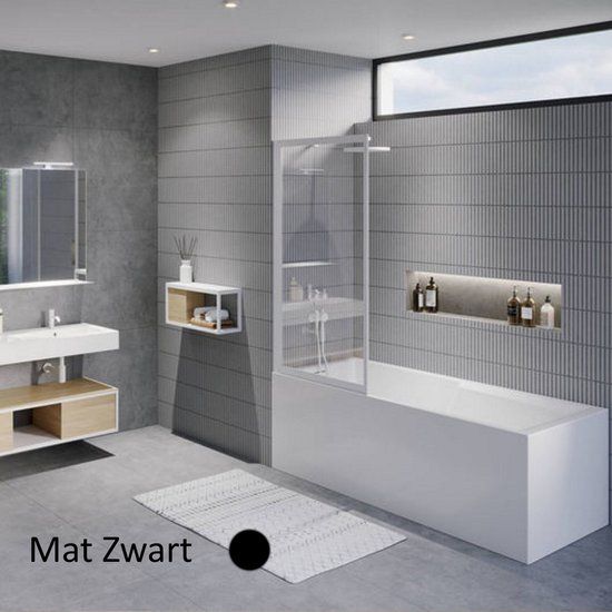 RIHO Lucid GD501 Shower Wall 80x150cm Clear Glass Black