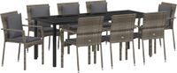 vidaXL Tuin Eettafel Set 9-delig Grijs Polyrotan