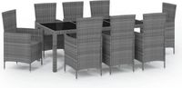 vidaXL 9-delige Tuinset met Kussens Poly Rattan Grijs