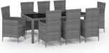 vidaXL 9-delige Tuinset met Kussens Poly Rattan Grijs
