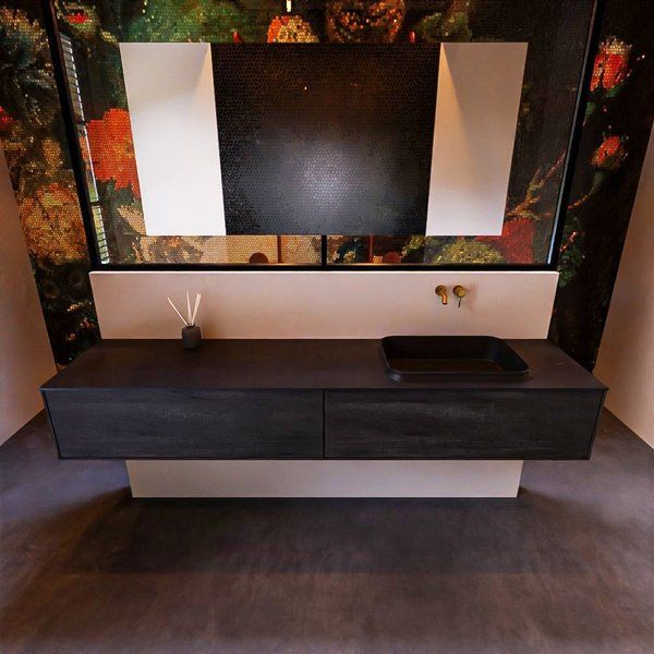 Mondiaz ERIN 200cm badmeubelset onderkast Dark brown 2 lades RIDGE rechts Urban ERIN11356