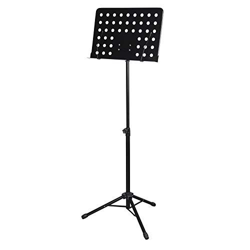 CASCHA Orkeststandaard van metaal, stabiele muziekstandaard met instelbare hellingshoek en afneembare muziekklemmen, praktisch inklapbaar en eenvoudig in hoogte verstelbaar, zwart