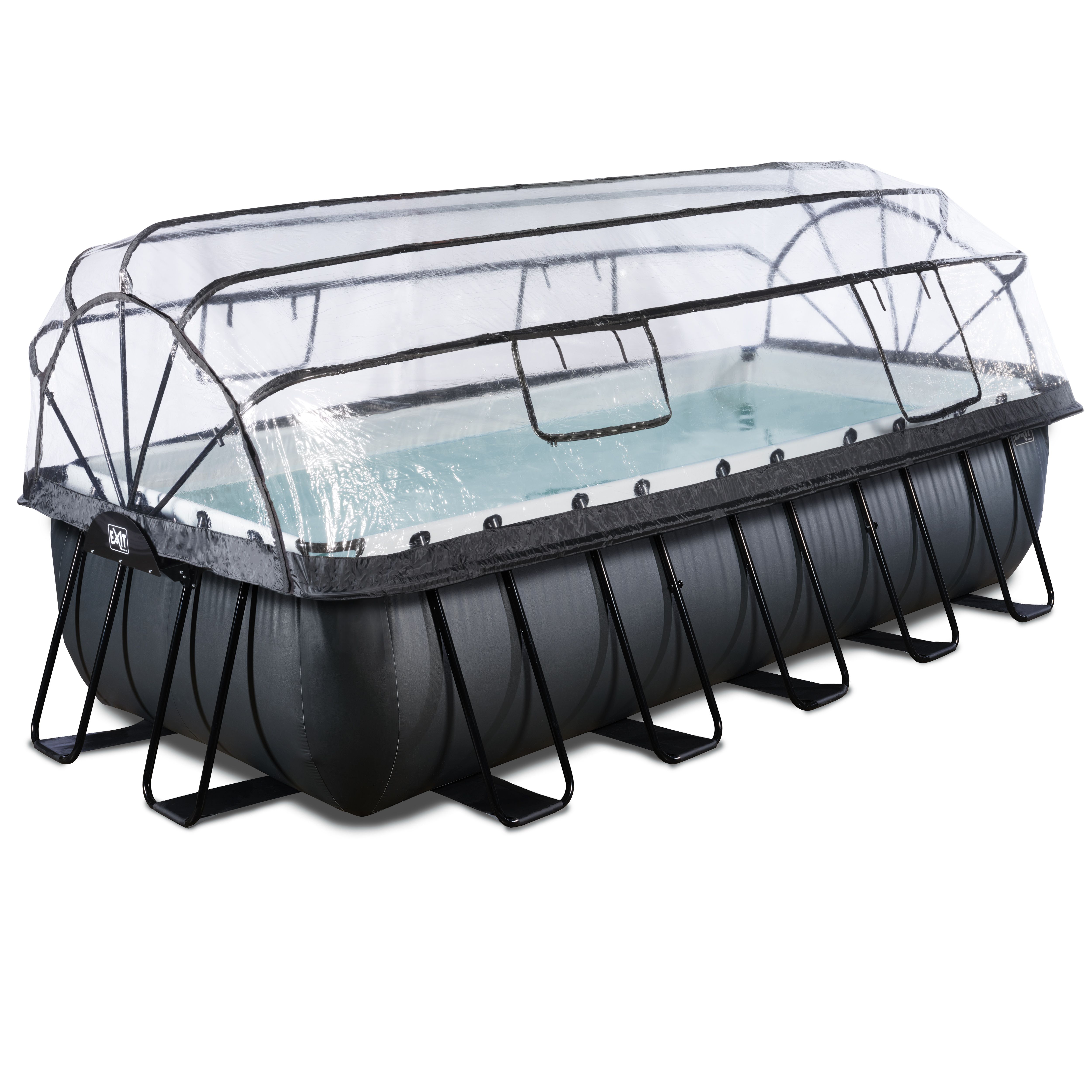 EXIT Black Leather zwembad 540x250x122cm met overkapping en zandfilterpomp - zwart