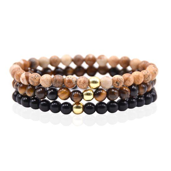 Memphis Stacked Kralen Armbanden set - 6mm Bruin