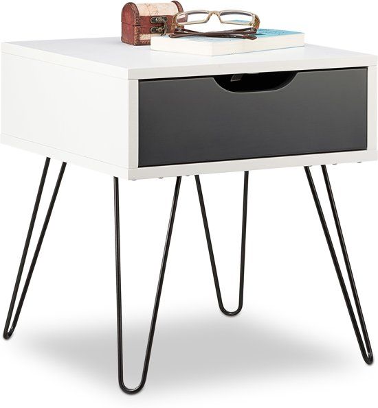 Relaxdays nachtkastje met lade - wit/grijs - modern design