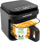 NutriChef Air Fryer – Heteluchtfriteuse 8-in-1 met Transparante Kom – Bak Garnalen, Steak, Friet, Kip & Meer – Nauwkeurige Temperatuur & Tijd – 5,5 L – Zwart