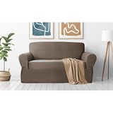 Zenna Home Stretch Pluche 1-delige Loveseat Hoes, Chocolade/Bruin