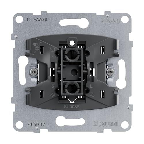 LEGRAND, SEANO knopinzet met wisselcontact en N-klem, steekklemmen, LED-verlichtingsfunctie achteraf te monteren (art. nr.: 764526), LED-controle-functie achteraf te bouwen (artikelnr.: 764521), 10