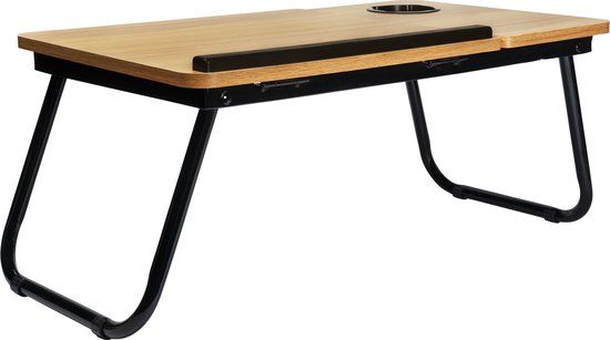 QUVIO Bedtafel met bekerhouder - Verstelbaar - Houtlook