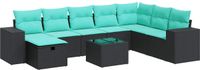 vidaXL 9-delige Loungeset met kussens, poly rattan, zwart