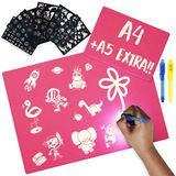 Magisch BONNYCO Magisch Tekenbord Roze A4 + A5, 6 Stencils, 2 Lichtgevende Stiften | Meisjes Speelgoed 3 4 5 6 7 8 9 Jaar | Lichtgevend Bord Kinderspeelgoed, Meisjes Geschenken Verjaardag Sinterklaas Kerstmis