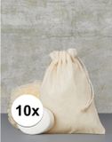 Merkloos Canvas opbergzakje - 10x - naturel - met koord - 15 x 20 cm - Beige