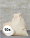 Merkloos Canvas opbergzakje - 10x - naturel - met koord - 15 x 20 cm - Beige