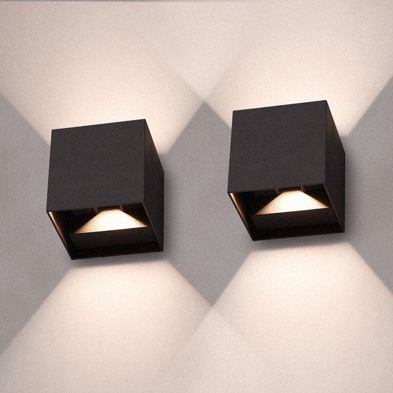 HOFTRONIC Kansas - Set of 2 - LED Wall Lamp - Black - IP65 - 3000K - 6W - Modern Up Down Light - Indoor & Outdoor
