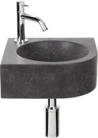 Differnz Cleo Fonteinset - Wasbak Natuursteen - Zwart - Gebogen Kraan - Chroom - 30x30cm