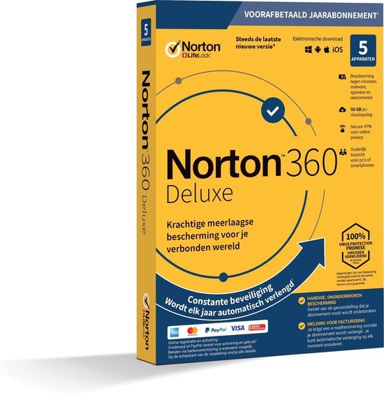 NortonLifeLock Norton 360 Deluxe 2020 - 5 Apparaten - 1 Jaar - 50GB - Nederlands - Windows/MAC/Android/iOS