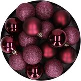 Cosy&Trendy Billiet - Vanlaere 12x stuks kunststof kerstballen aubergine roze 6 cm mat/glans/glitter