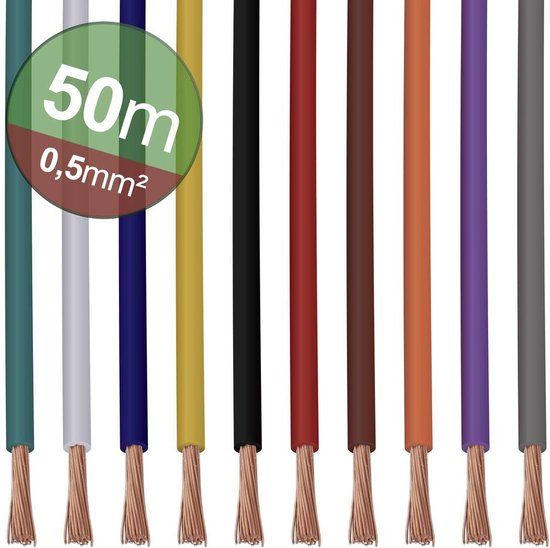 Quadrios 22CW004 Assortiment draden 1 x 0.5 mm² - 10 kleuren - 5 meter per kleur