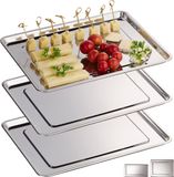 Relaxdays Serveerschaal - 3 stuks - RVS - Zilver - 33x26,5 cm