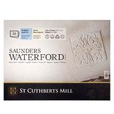 St Cuthberts Mill Saunders Waterford aquarelpapier T46330051011E 300 g/m², fijnkorrelig, aquarelblok 41 x 31 cm, rondom gelijmd, 20 vellen, natuurlijk wit