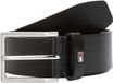 Tommy Hilfiger Adan Riem Zwart Leer Mannen Klassieke Gesp Zilverkleurig 125 cm