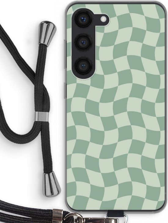 Case Company® - Samsung Galaxy S23 Hoesje met Koord - Grid Groen - Back Cover - TPU