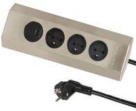 Electraline 35458 Stekkerdoos voor keuken, van roestvrij staal, eenvoudig aan de muur te bevestigen, met 3 Franse standaard stopcontacten 16 A + 2 USB-poorten 3,1 A (1 type A en 1 type C) 15,5 W