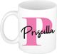Bellatio Decorations Naam mok Priscilla - roze - wit - keramiek - 300 ml - cadeau beker