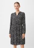 comma casual identity Jurk zwart zebraprint lange mouw V-hals viscose 34