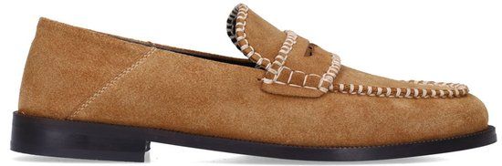Sacha Dames Cognac suède loafers met gestikte details Maat 37