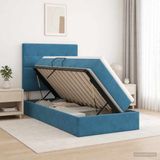 vidaXL LED-opbergbed met matras, donkerblauw, 100 x 200 cm, fluweel
