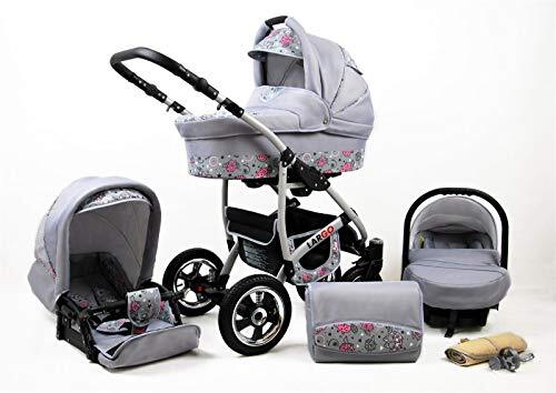 SaintBaby Kinderwagen 3in1 Isofix 2in1 DIN EN 1888 Zwenkte pneumatische banden New L-GO by Pink Owl 3in1 met autostoeltje