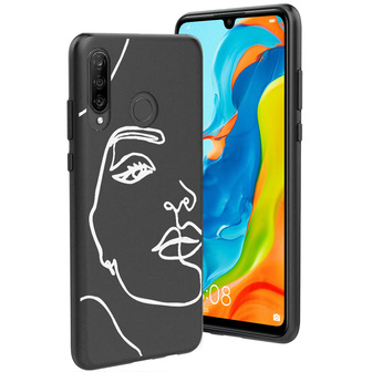 imoshion hoesje voor Huawei P30 Lite - Abstract Gezicht - Wit / Zwart