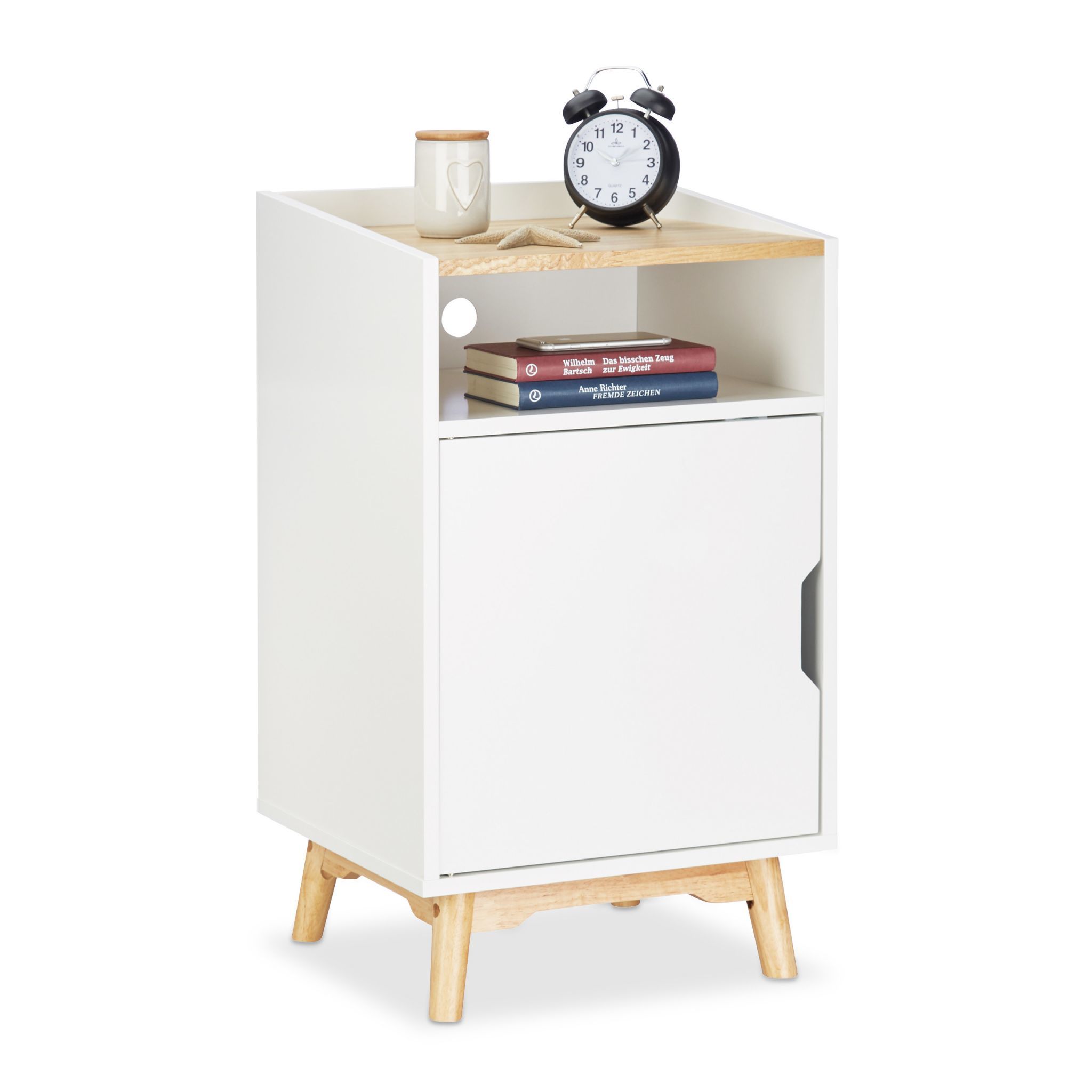 Relaxdays Nachtkastje - Wit & Hout - MDF & Grenenhout - 43x40x74 cm
