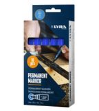 LYRA L4020051, LYRA permanente marker blauw 1-4 mm, voor professionele markeringen op gladde en ruwe oppervlakken, 10 markers in doos