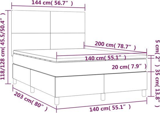 vidaXL Boxspring met matras fluweel lichtgrijs 140x200 cm