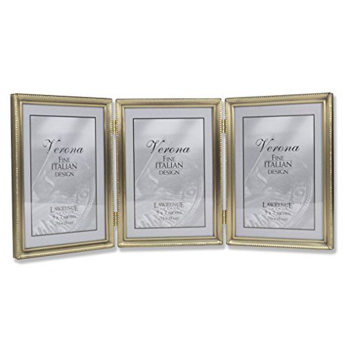 Lawrence Frames Antiek Messing 5x7 Scharnierend Drievoudig Fotolijst - Bead Border Design (Gouden frame)