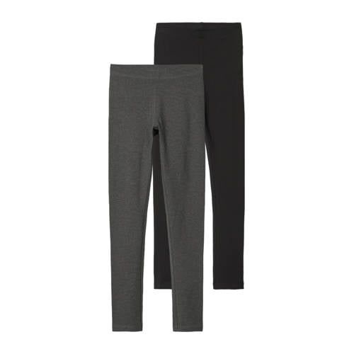 NAME IT KIDS legging NKFVIVIAN - set van 2 donkergrijs melange/zwart
